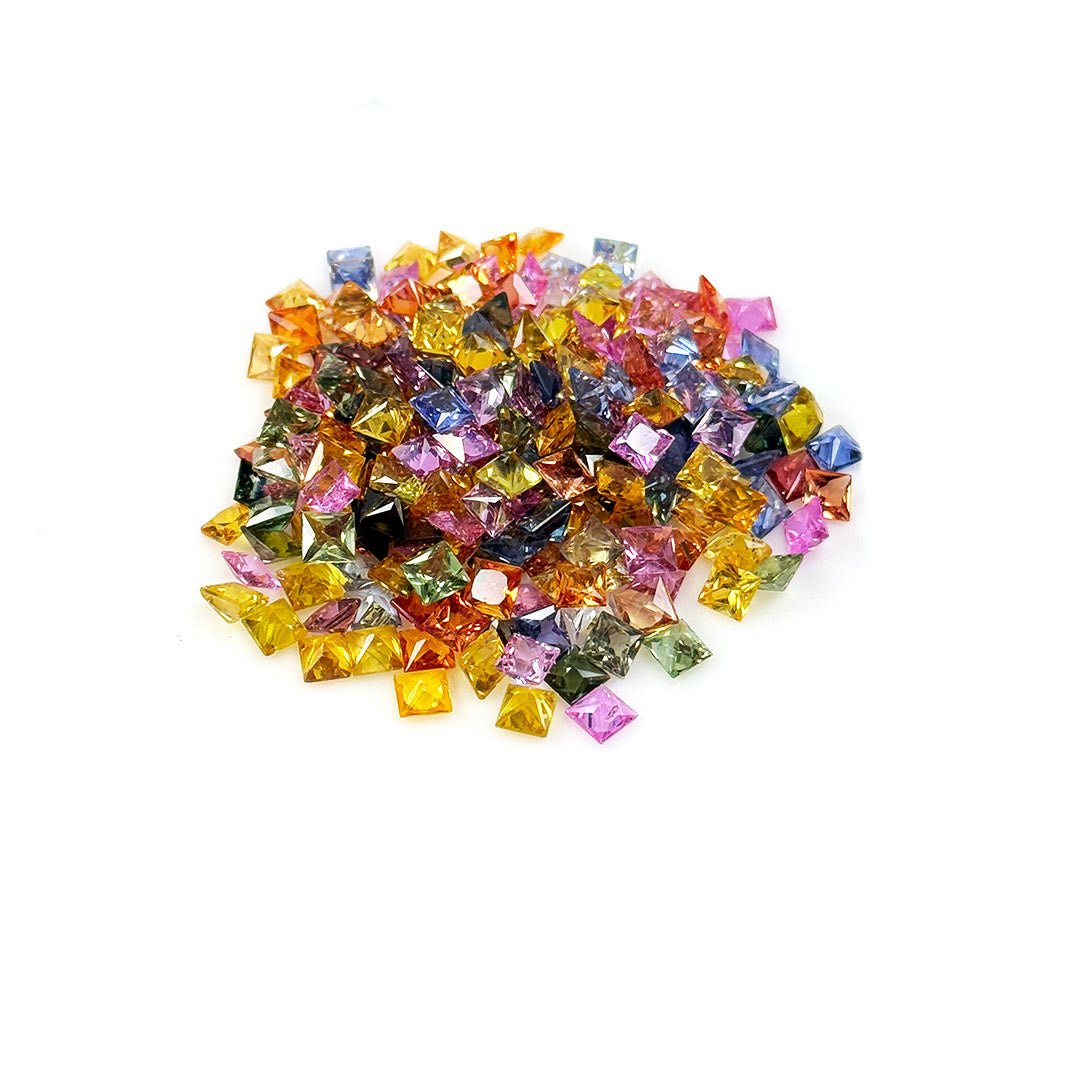 Natural Untreated Multi Sapphire Calibrated Princess Cut Squares | 3mm & 4mm