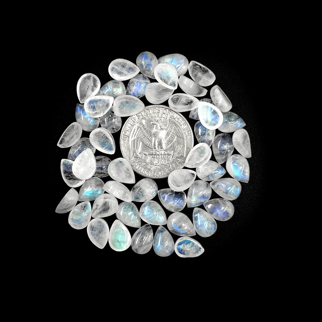 Natural Moon Stone Calibrated Cabochon Pears | 7x9mm & 8x10mm