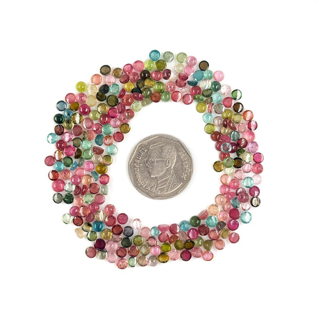 Natural Multi Tourmaline Calibrated Cabochon Rounds | 3mm & 4mm