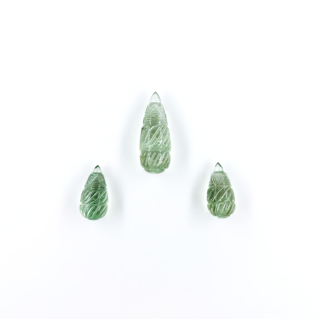 Natural Green Amethyst Fancy Carvings Matching Pair