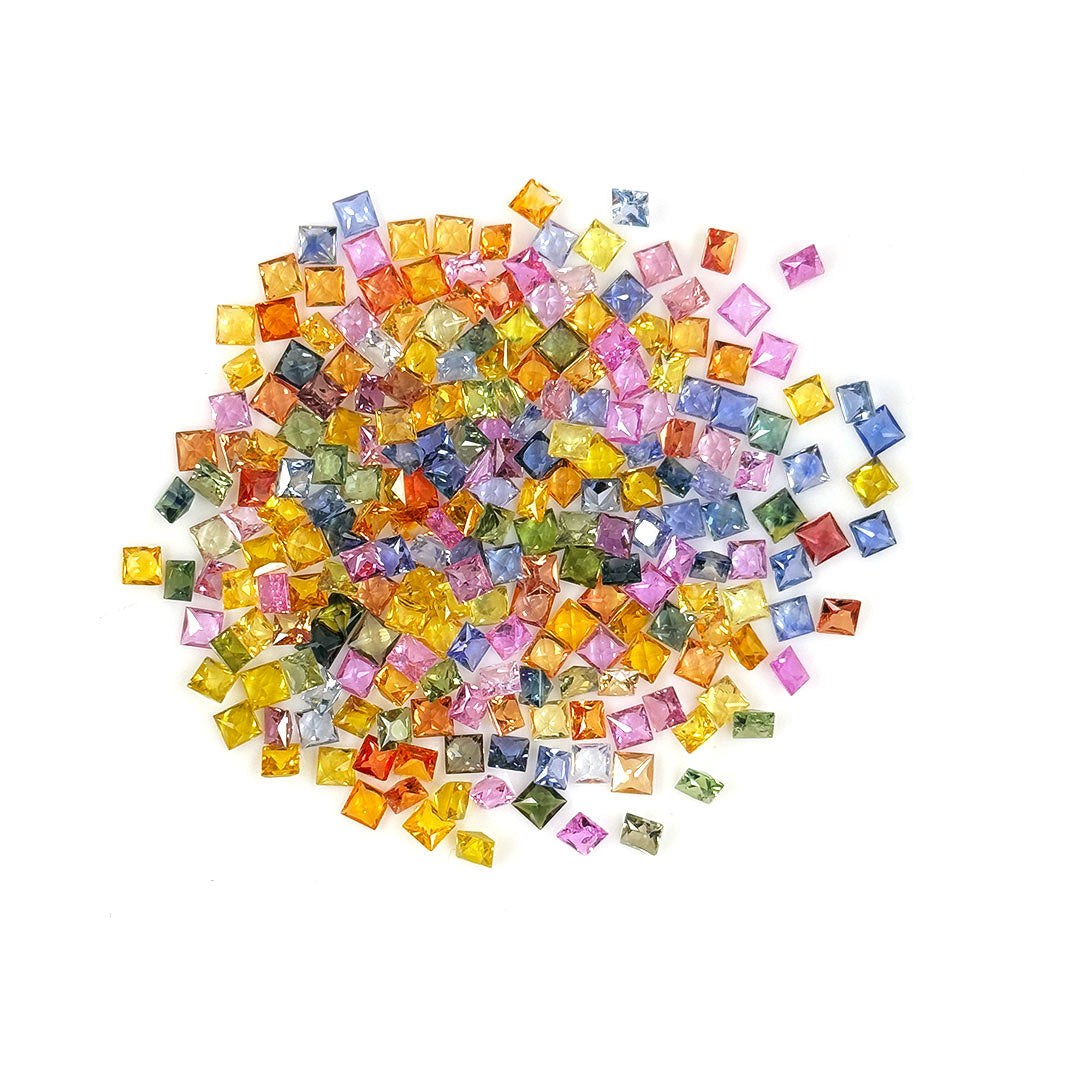 Natural Untreated Multi Sapphire Calibrated Princess Cut Squares | 3mm & 4mm