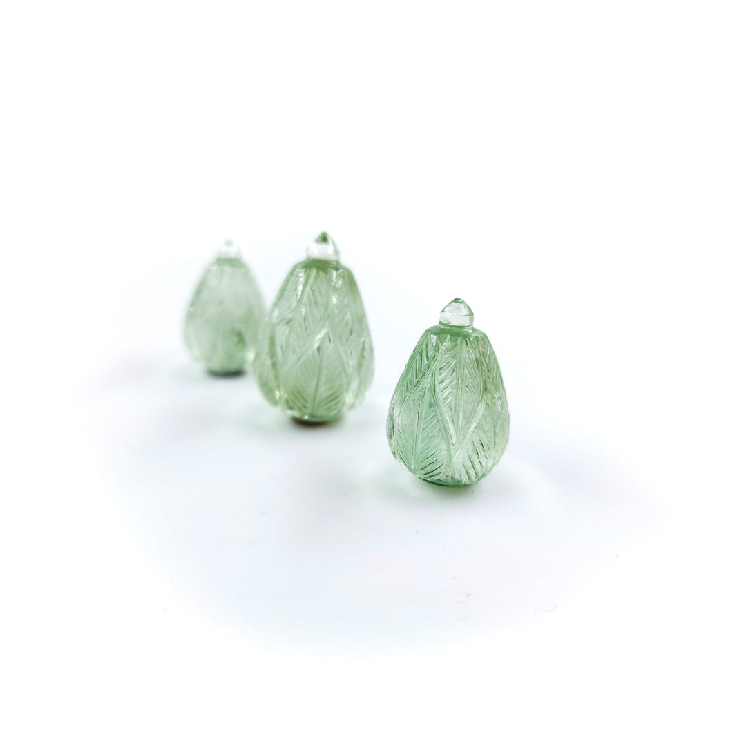 Natural Green Amethyst 74cts Fancy Carving Drops Matching Layout
