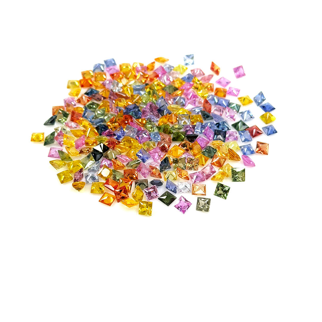 Natural Untreated Multi Sapphire Calibrated Princess Cut Squares | 3mm & 4mm