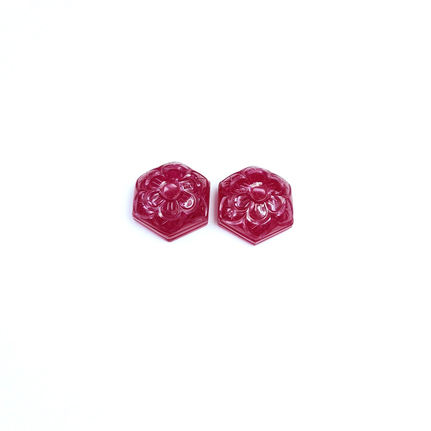 Natural Bangkok Ruby Flower Carved Hexagons 64.67cts