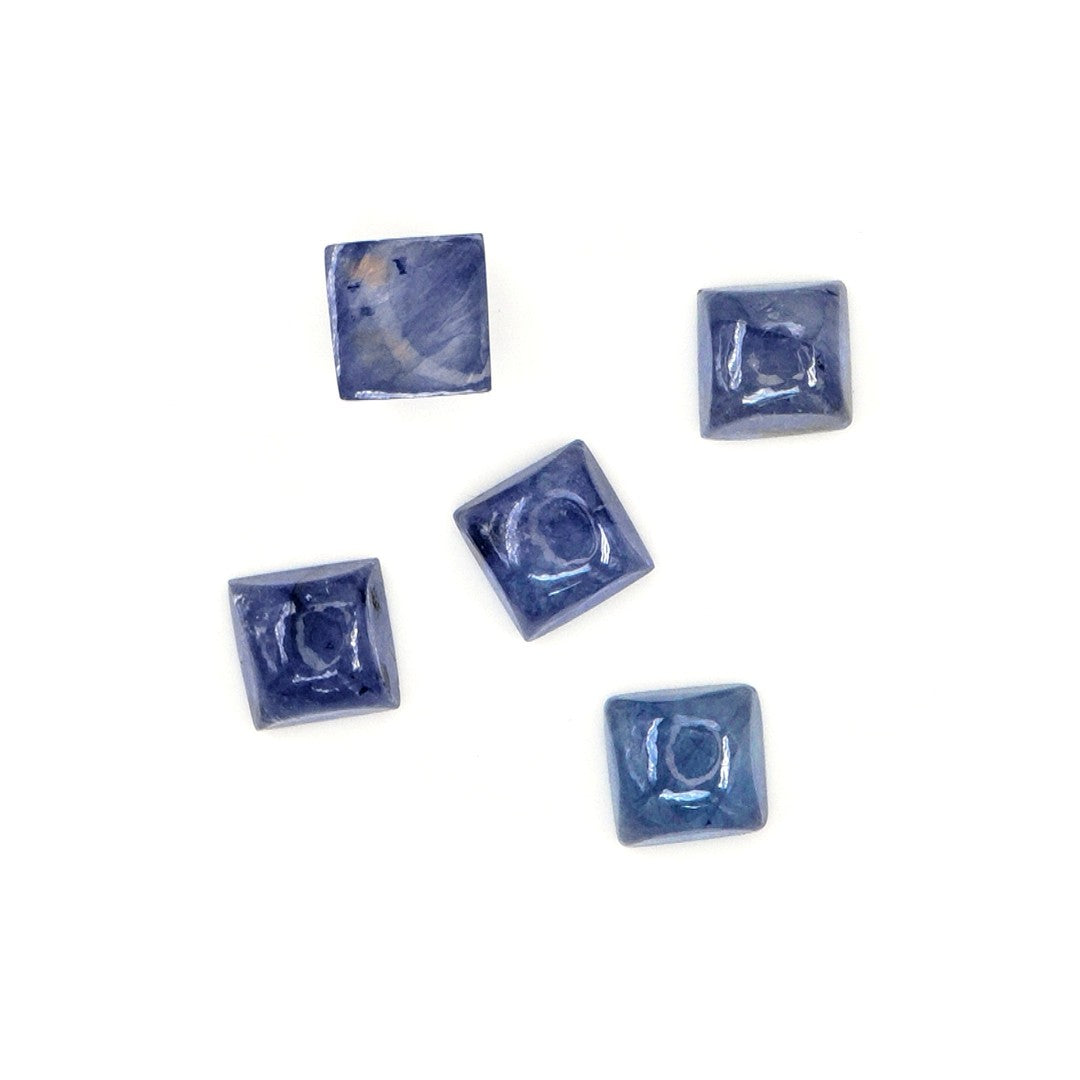 Natural Bangkok Blue Sapphire Calibrated Cabochon Squares | 7mm & 6mm