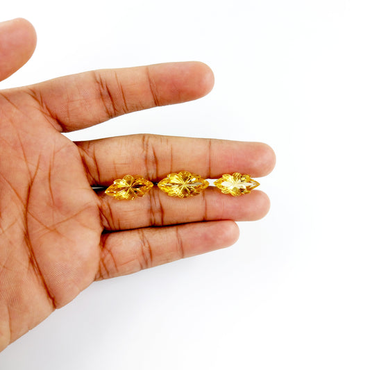 Natural Citrine Flower Leaf Hand carved Fancy Carving