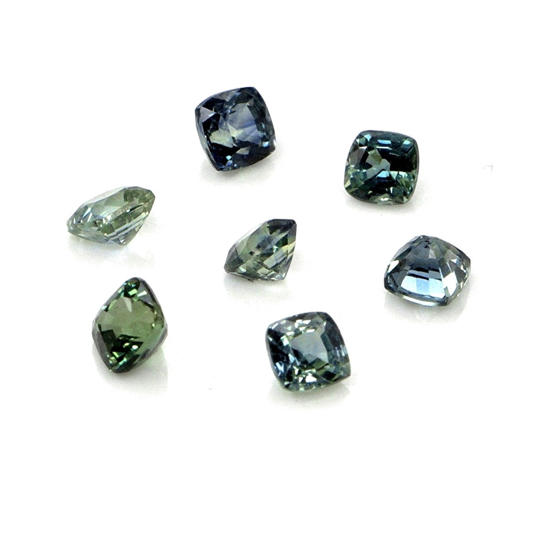 Natural Untreated Australian Teal Sapphire Calibrated Cushions | 3mm & 3.5mm