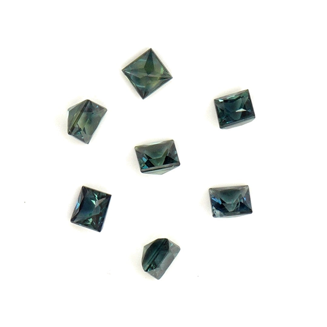 Natural Untreated Australian Teal Sapphire Calibrated Squares | 3mm & 3.5mm