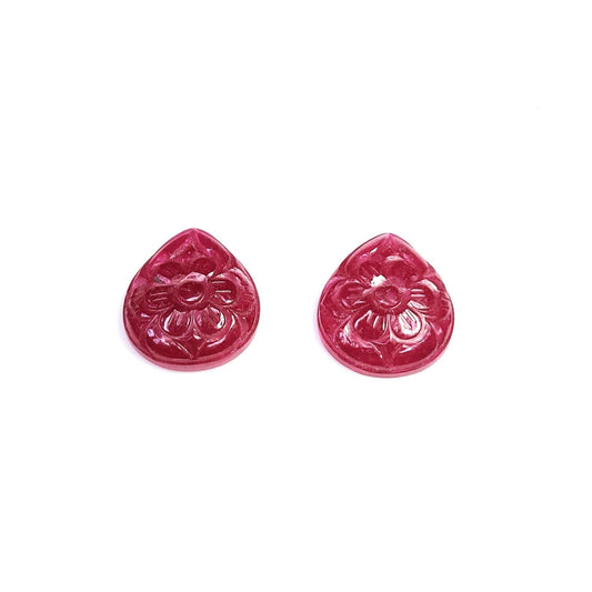 Natural Ruby Flower Hand Carved Gemstone, Fissure Filled Ruby Pears