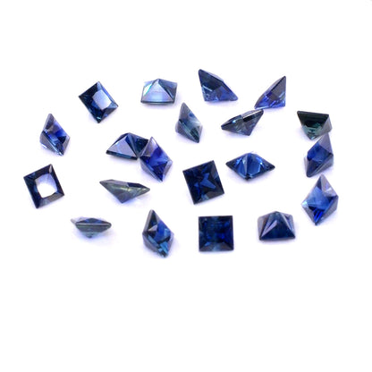 Natural Untreated Blue Sapphire Calibrated Princess Cut Squares | 3mm & 3.5mm