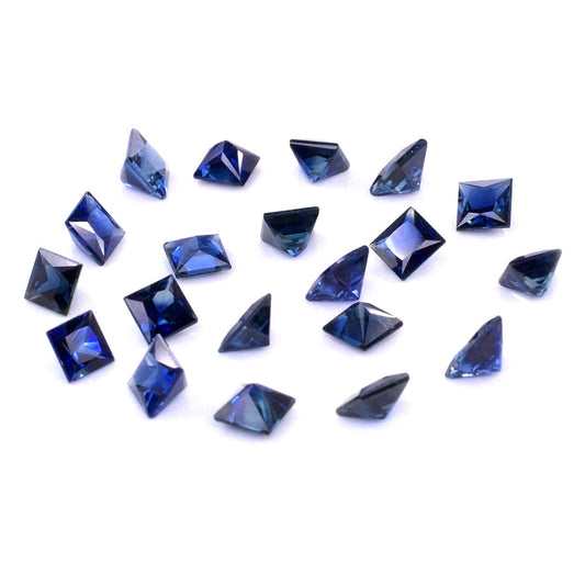 Natural Untreated Blue Sapphire Calibrated Princess Cut Squares | 3mm & 3.5mm