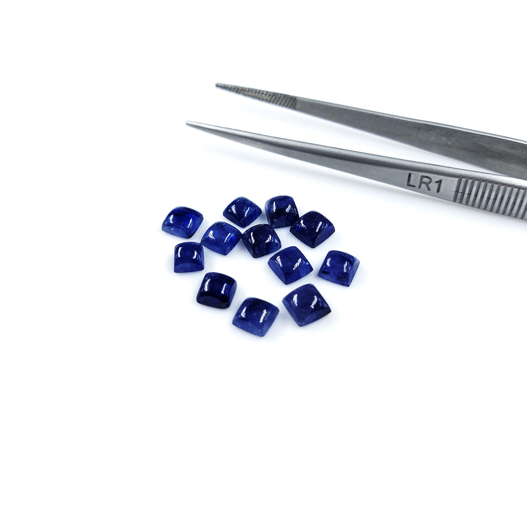 Natural  Bangkok Blue Sapphire Calibrated Cabochon Squares | 5mm & 6mm