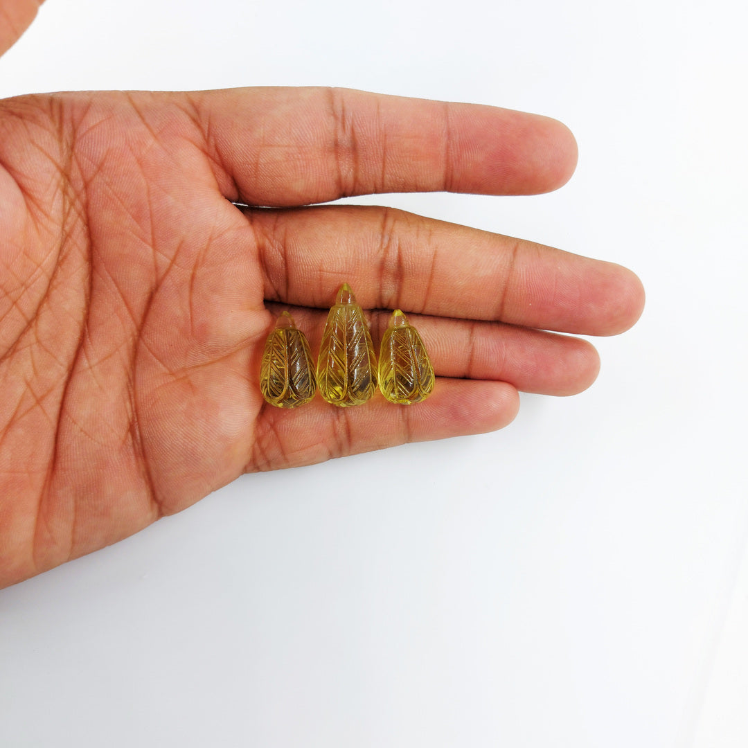 Natural lemon Quartz Fancy Carvings Matching Pair