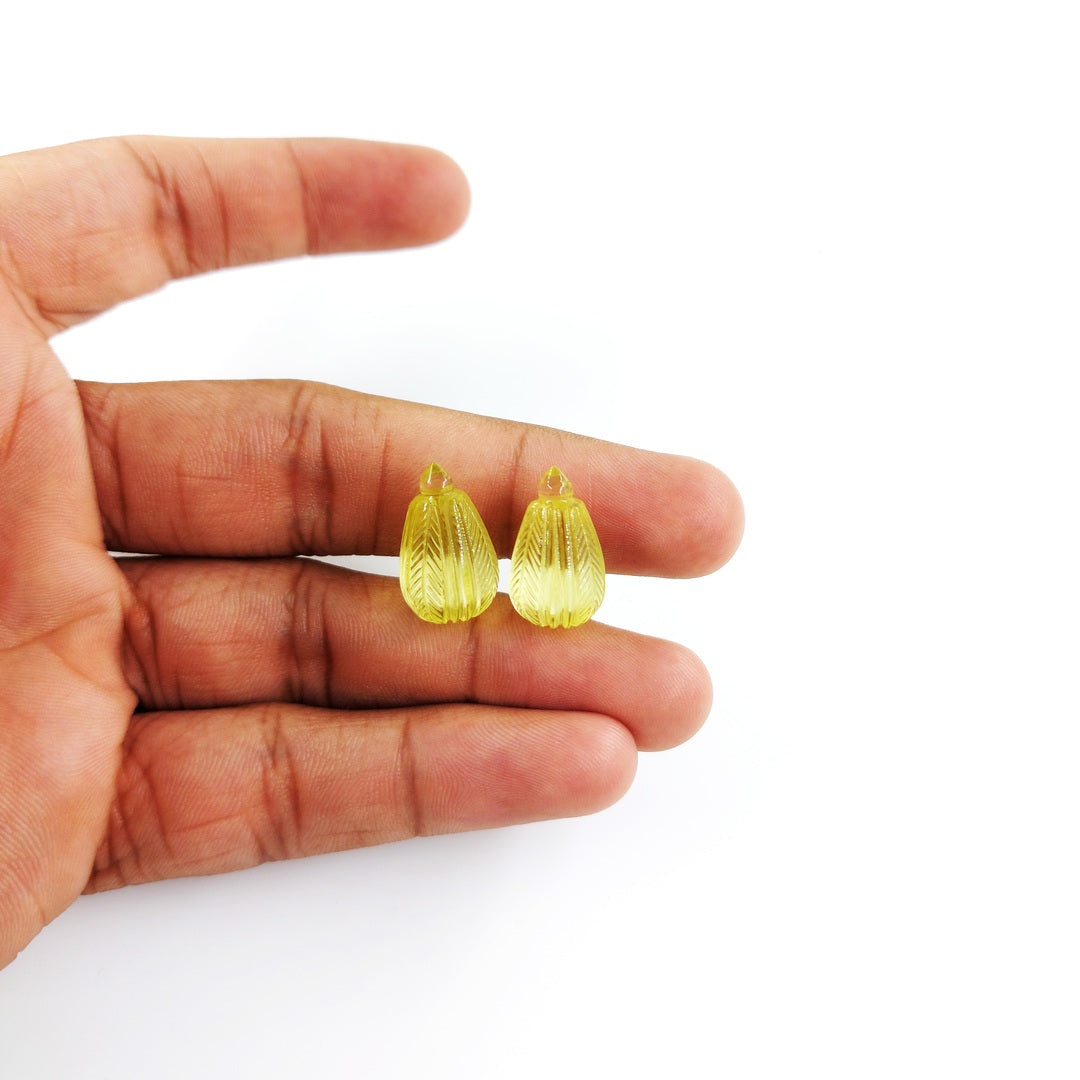 Natural lemon Quartz Fancy Carvings Matching Pair