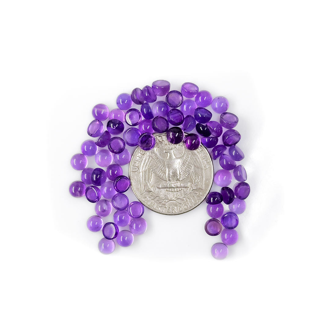 Natural Amethyst Calibrated Cabochon Rounds | 5mm & 6mm