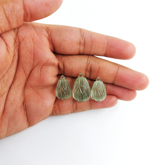 Natural Green Amethyst 74cts Fancy Carving Drops Matching Layout