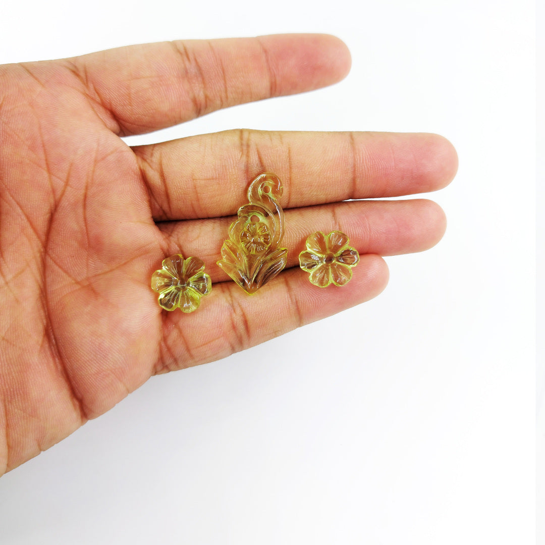 Natural lemon Quartz Fancy Carvings Matching Pair