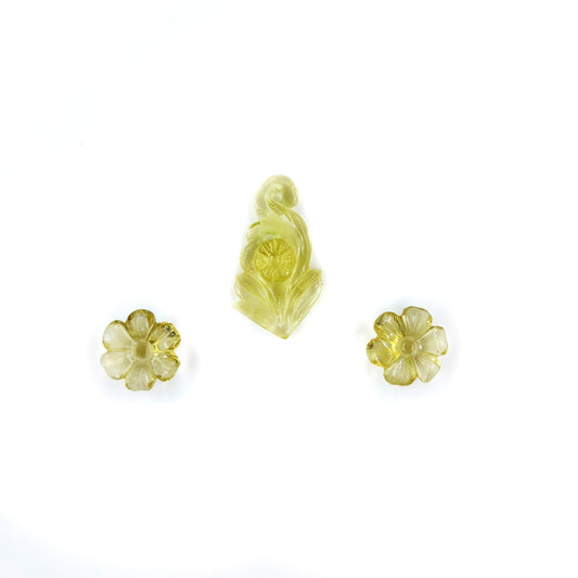 Natural lemon Quartz Fancy Carvings Matching Pair