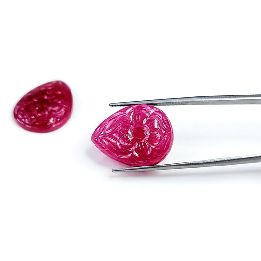 Natural  Bangkok Ruby Flower Carved Pears 41.61cts