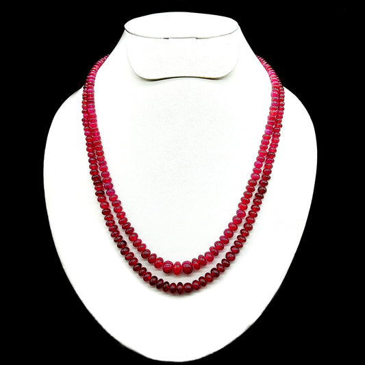 Natural Ruby Fissure Filled Beats Necklace | 373.65Cts