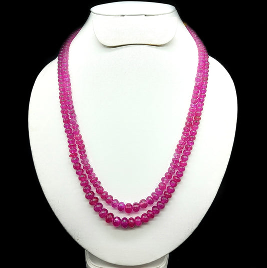 Natural Ruby Fissure Filled Beats Necklace | 438.80Cts