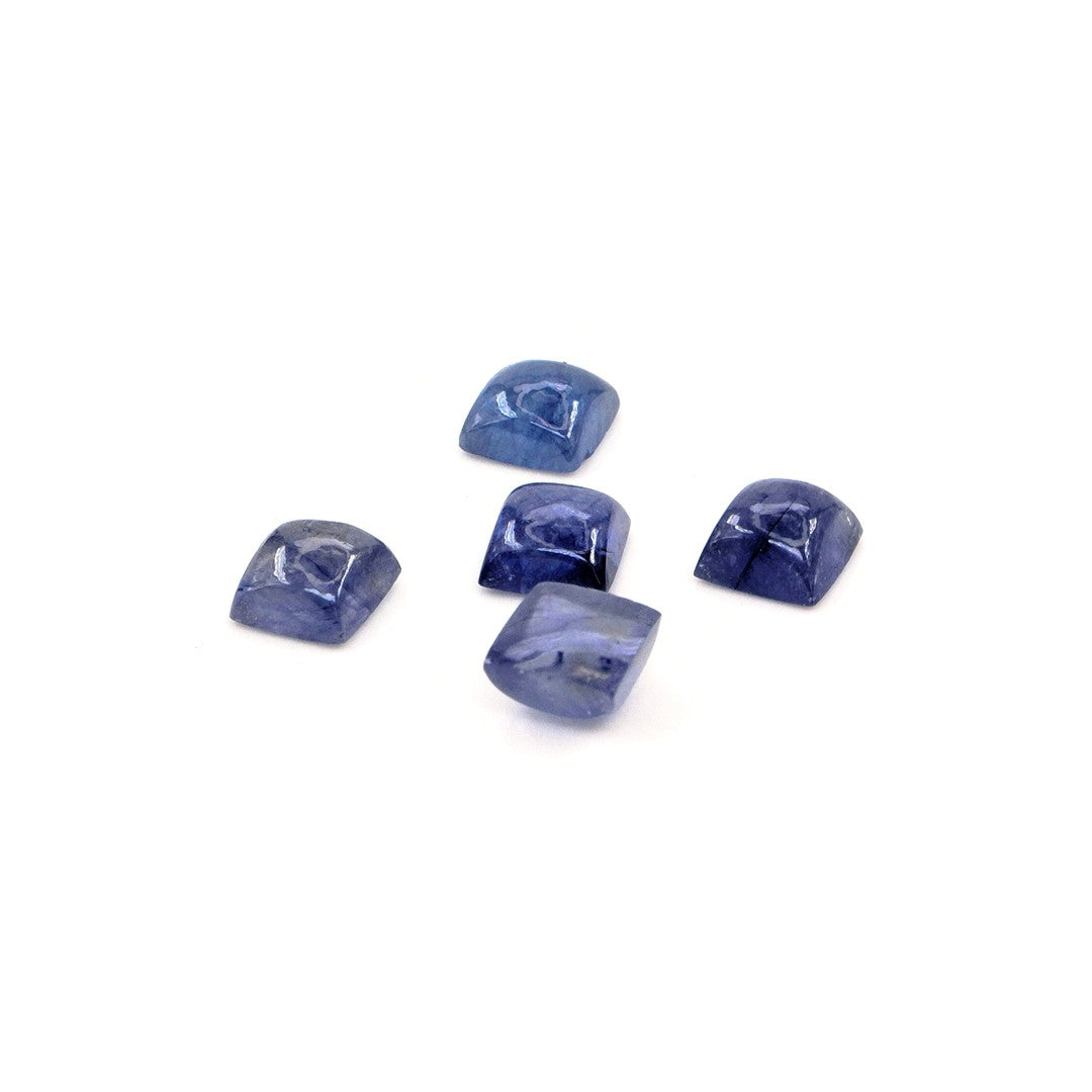 Natural Bangkok Blue Sapphire Calibrated Cabochon Squares | 7mm & 6mm