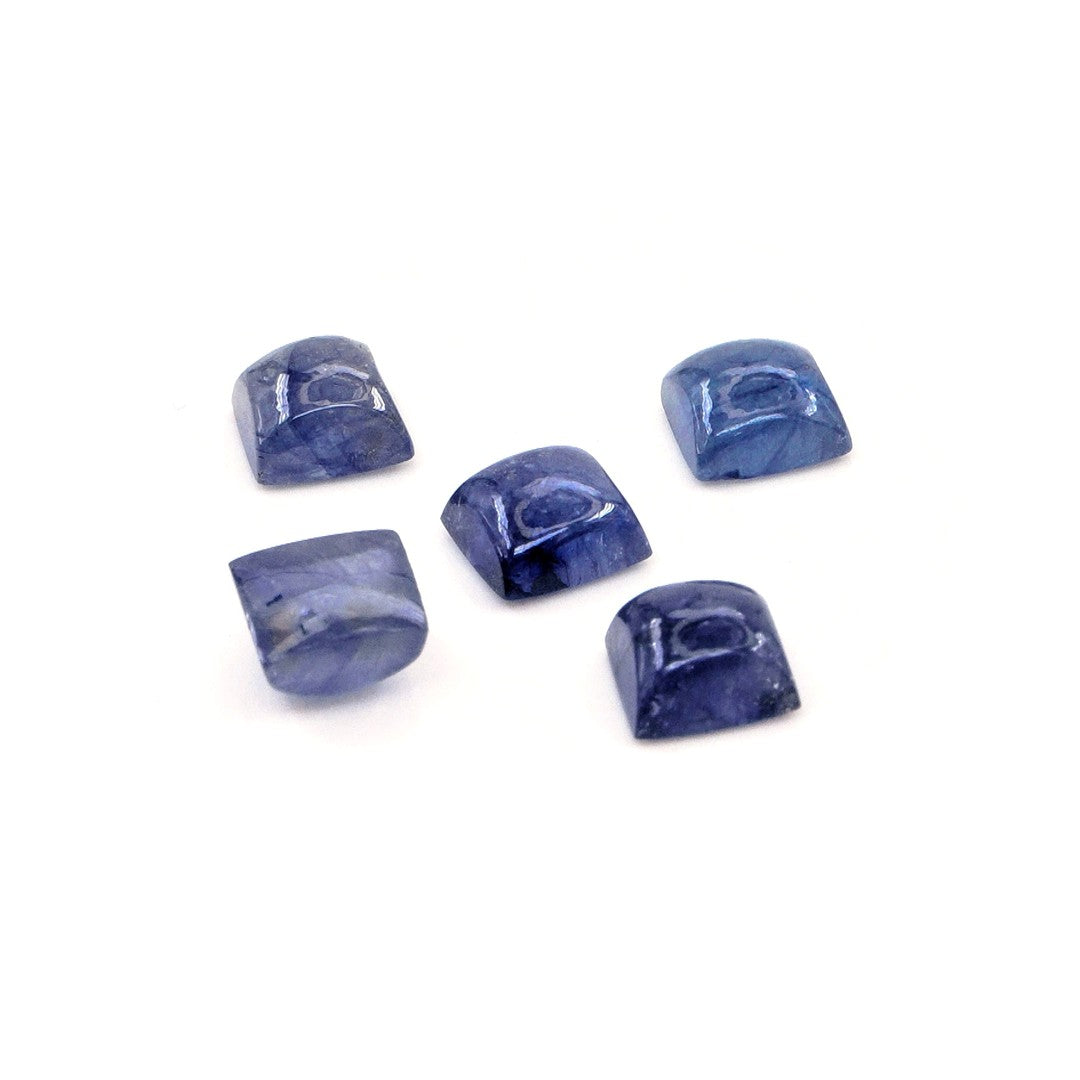 Natural Bangkok Blue Sapphire Calibrated Cabochon Squares | 7mm & 6mm