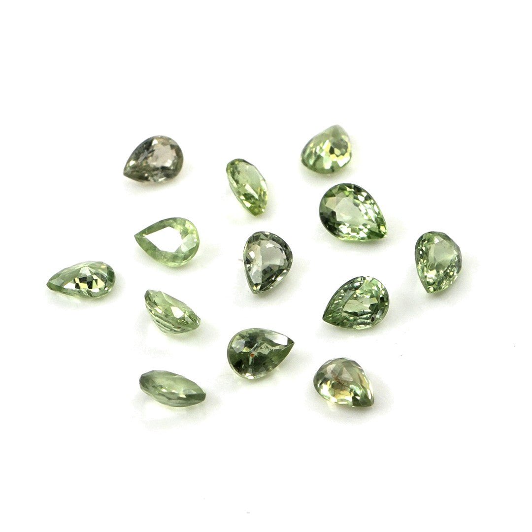 Natural Untreated Green Sapphire Calibrated Pears | 3x4mm & 4x5mm
