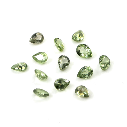 Natural Untreated Green Sapphire Calibrated Pears | 3x4mm & 4x5mm