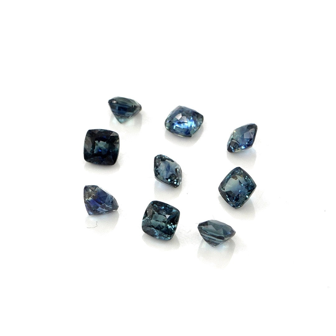 Natural Untreated Australian Teal Sapphire Calibrated Cushions | 3mm & 3.5mm