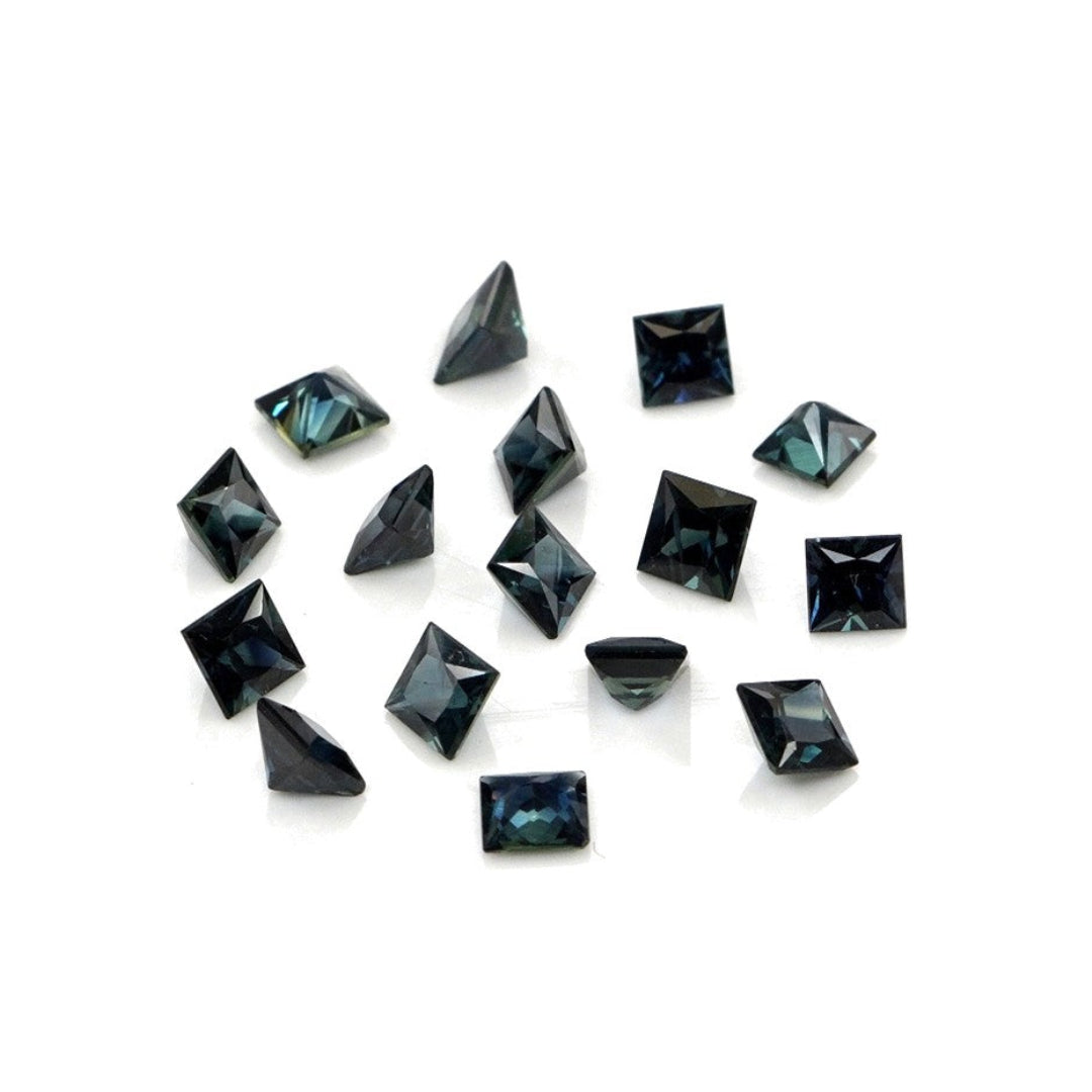 Natural Untreated Australian Teal Sapphire Calibrated Squares | 3mm & 3.5mm