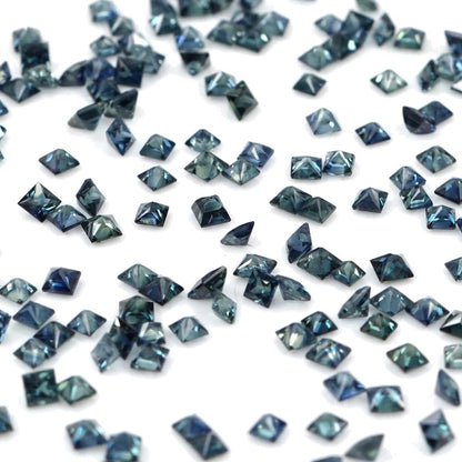 Natural Untreated Australian Teal Sapphire Calibrated Princess Cut Squares | 2mm & 2.5mm