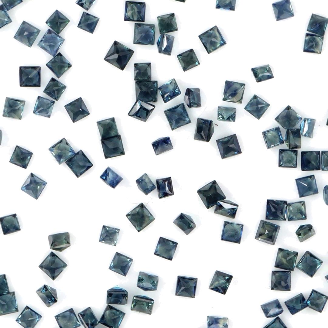 Natural Untreated Australian Teal Sapphire Calibrated Princess Cut Squares | 2mm & 2.5mm