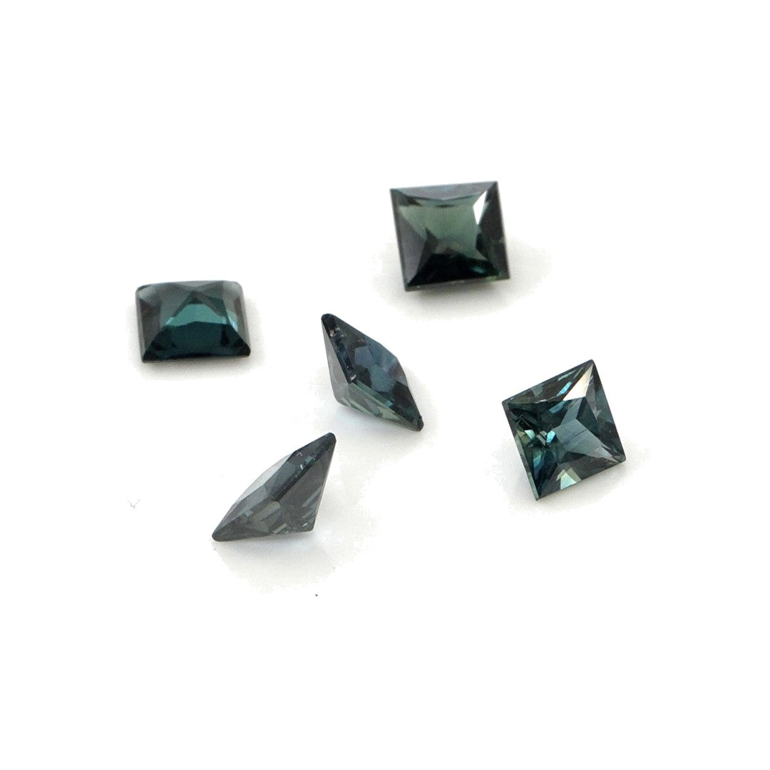 Natural Untreated Australian Teal Sapphire Calibrated Squares | 4mm & 4.5mm