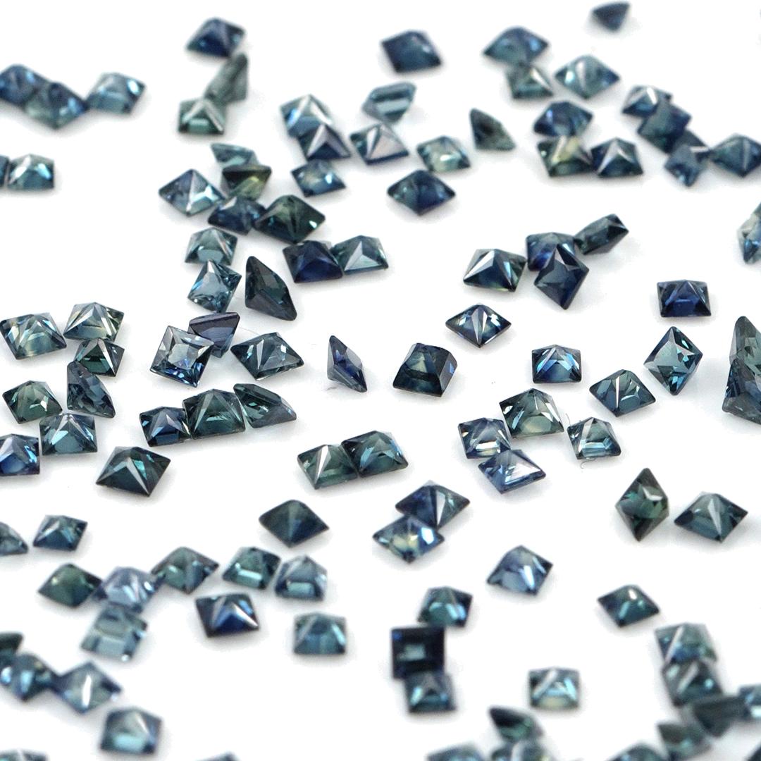 Natural Untreated Australian Teal Sapphire Calibrated Princess Cut Squares | 2mm & 2.5mm