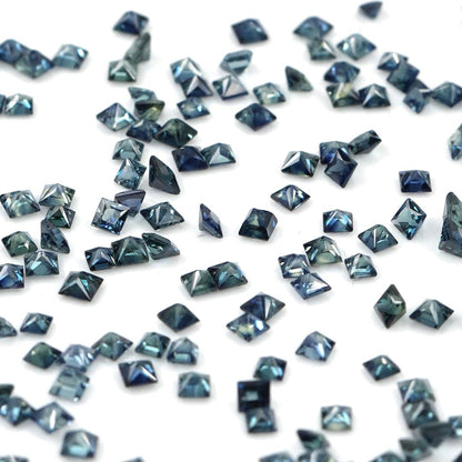 Natural Untreated Australian Teal Sapphire Calibrated Princess Cut Squares | 2mm & 2.5mm