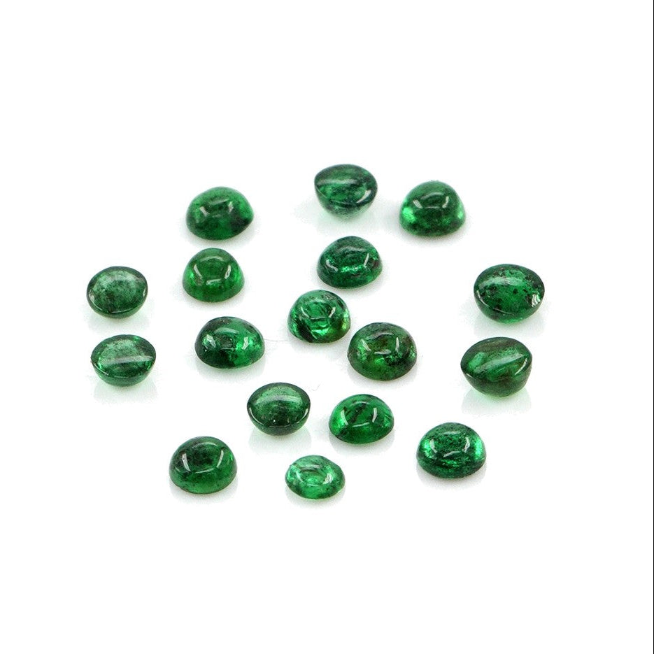 Natural Zambian Emerald Calibrated Cabochon Rounds | 3mm & 3.5mm