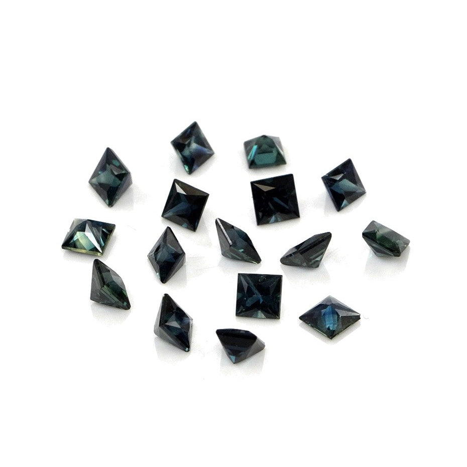 Natural Untreated Australian Teal Sapphire Calibrated Squares | 3mm & 3.5mm