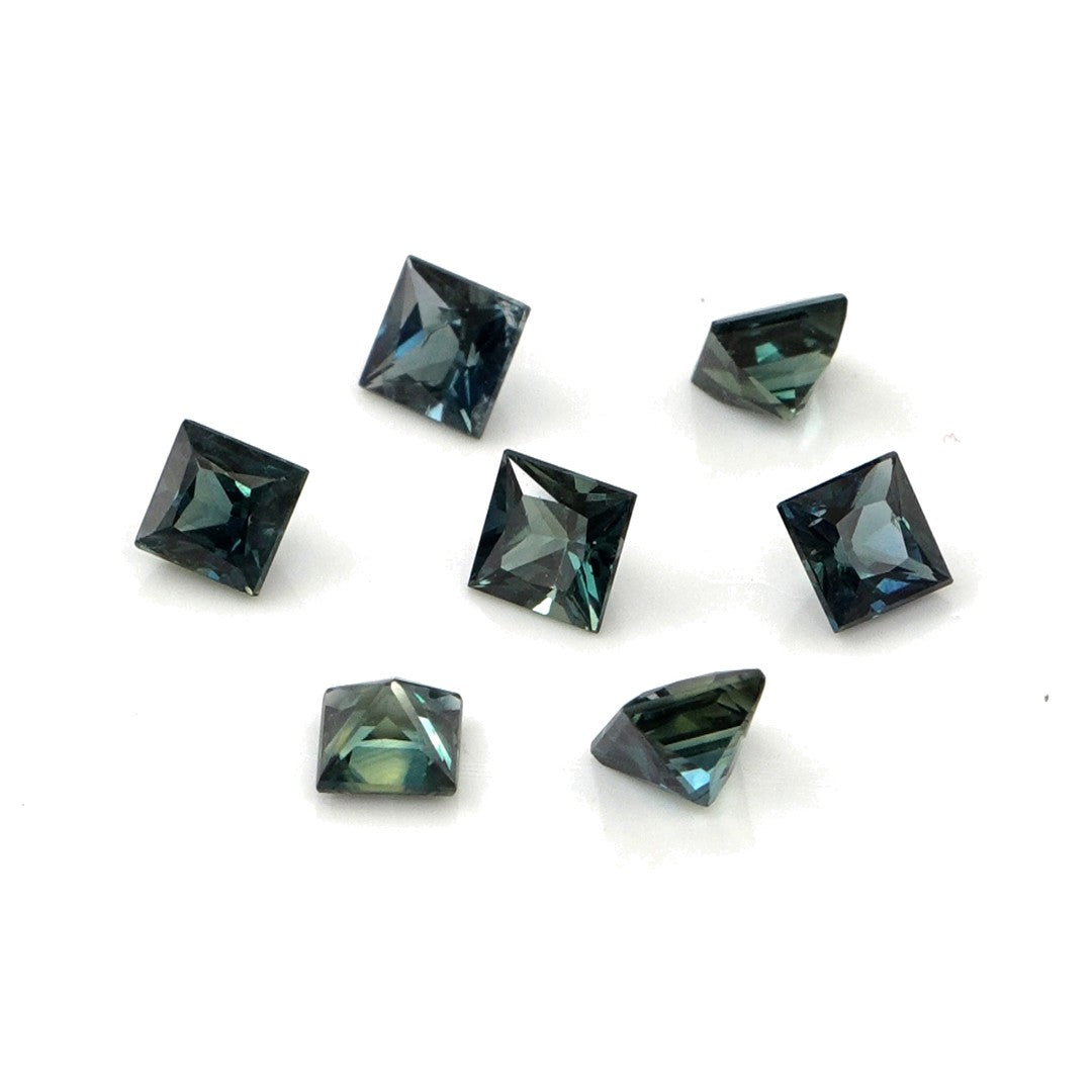 Natural Untreated Australian Teal Sapphire Calibrated Squares | 3mm & 3.5mm