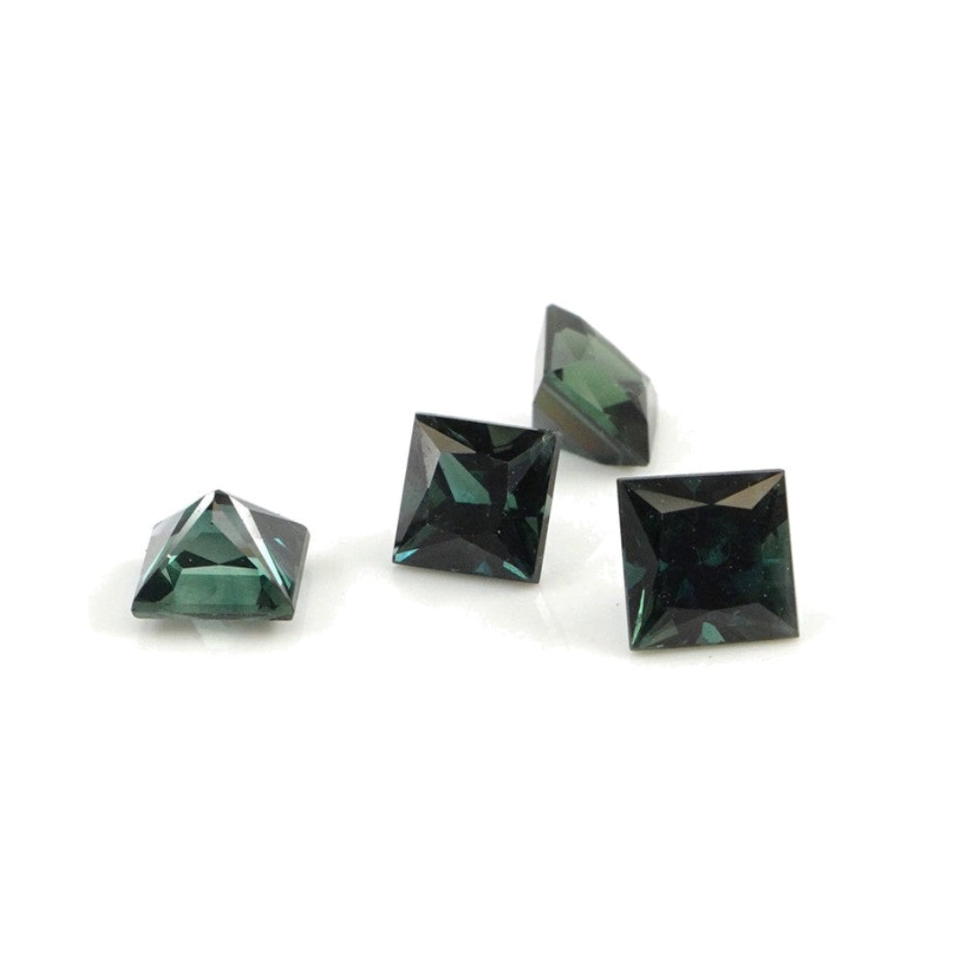 Natural Untreated Australian Teal Sapphire Calibrated Squares | 4mm & 4.5mm