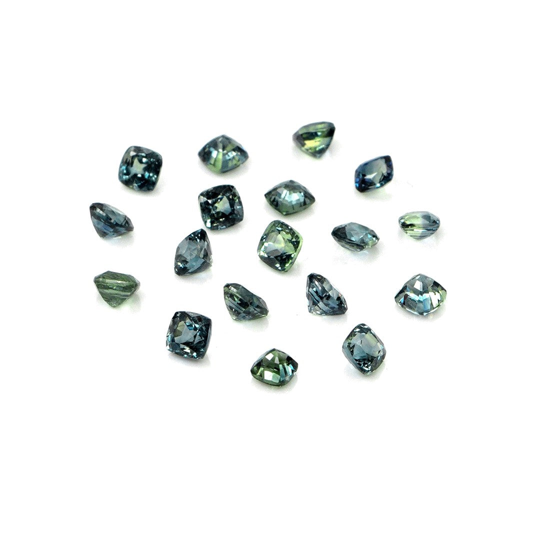 Natural Untreated Australian Teal Sapphire Calibrated Cushions | 3mm & 3.5mm