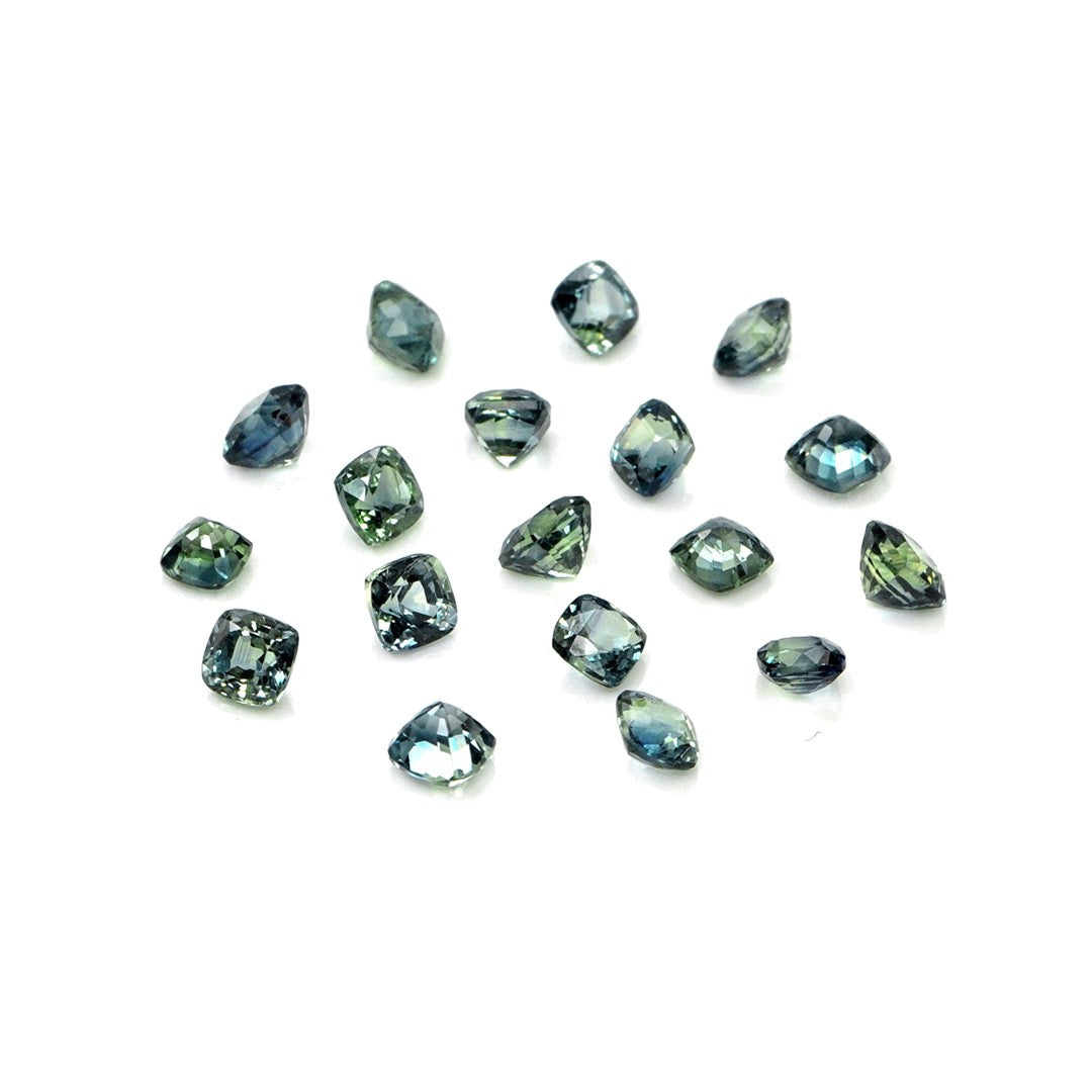 Natural Untreated Australian Teal Sapphire Calibrated Cushions | 3mm & 3.5mm