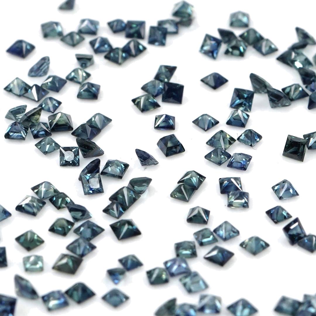 Natural Untreated Australian Teal Sapphire Calibrated Princess Cut Squares | 2mm & 2.5mm