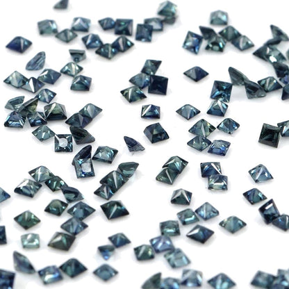 Natural Untreated Australian Teal Sapphire Calibrated Princess Cut Squares | 2mm & 2.5mm