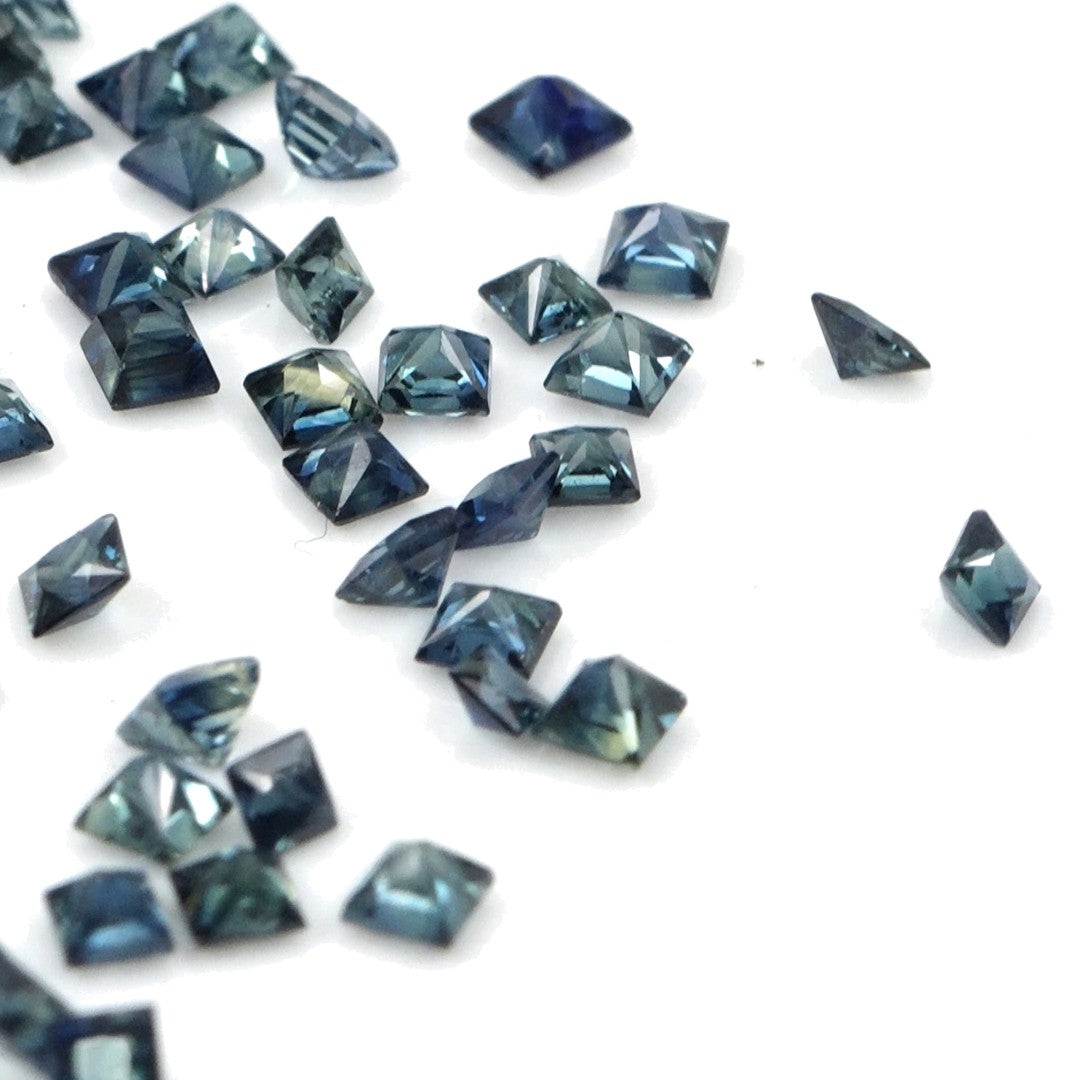 Natural Untreated Australian Teal Sapphire Calibrated Princess Cut Squares | 2mm & 2.5mm