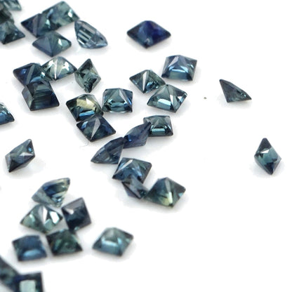 Natural Untreated Australian Teal Sapphire Calibrated Princess Cut Squares | 2mm & 2.5mm