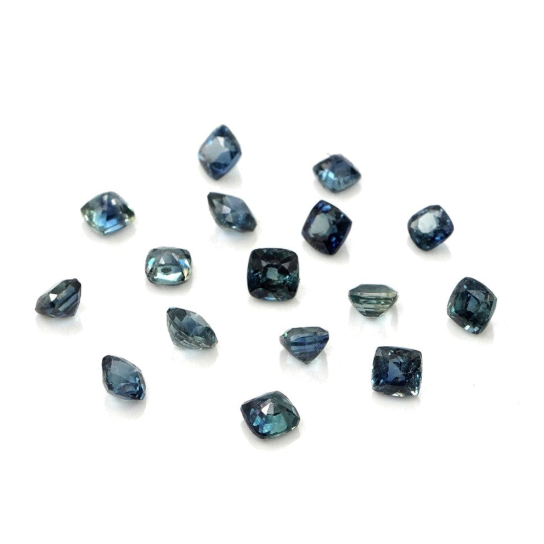 Natural Untreated Australian Teal Sapphire Calibrated Cushions | 3mm & 3.5mm