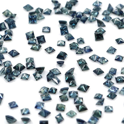 Natural Untreated Australian Teal Sapphire Calibrated Princess Cut Squares | 2mm & 2.5mm