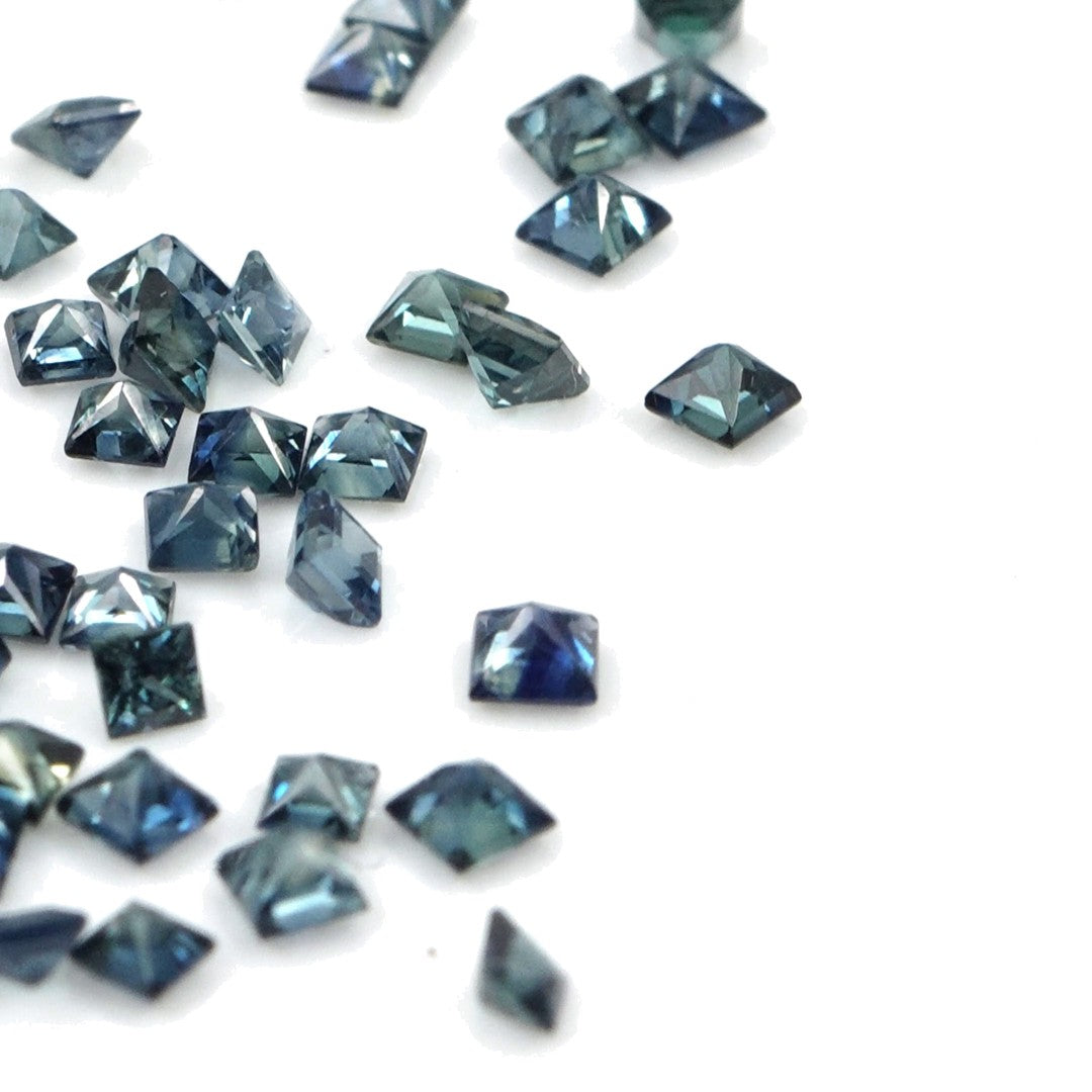 Natural Untreated Australian Teal Sapphire Calibrated Princess Cut Squares | 2mm & 2.5mm