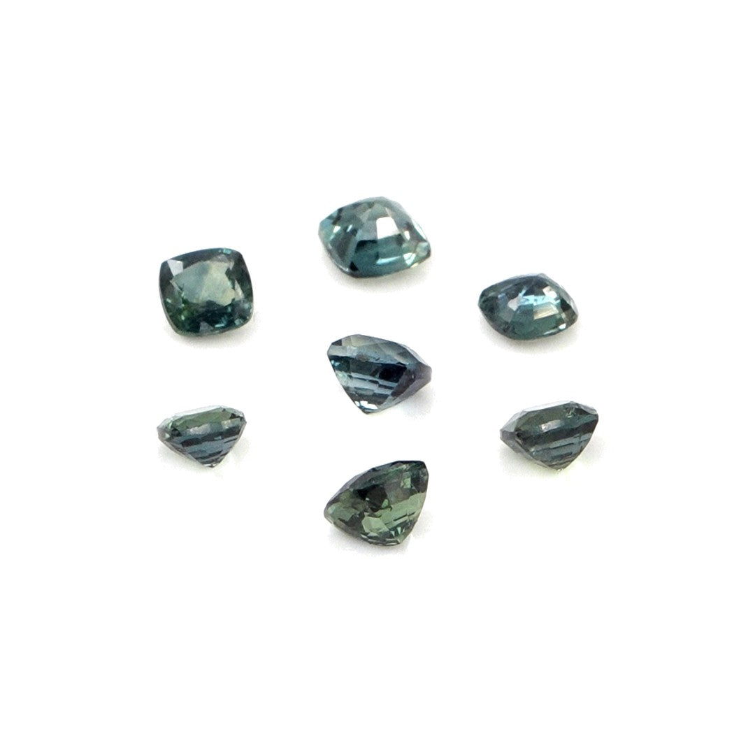 Natural Untreated Australian Teal Sapphire Calibrated Cushions | 3mm & 3.5mm